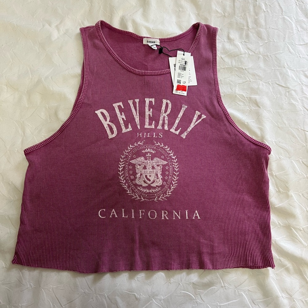 Garage Purple Graphic Crop Tank Top